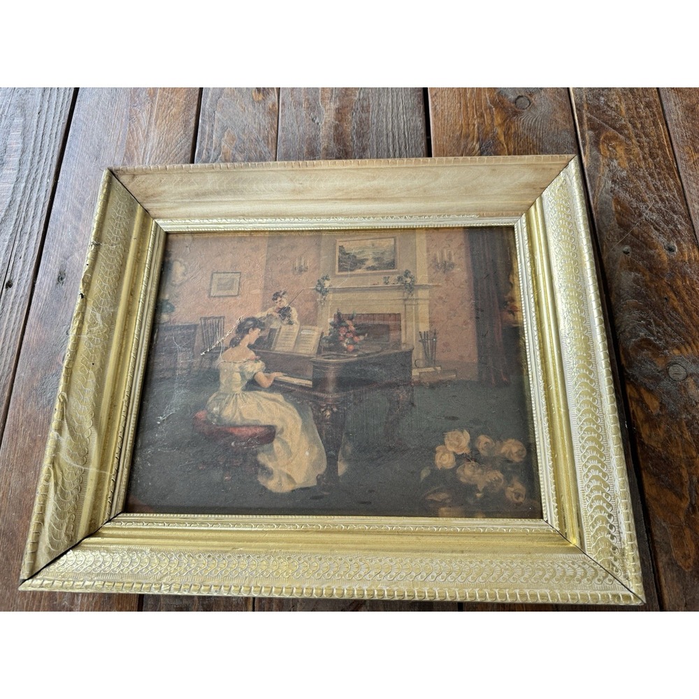 VINTAGE ANTONI DITLEF FRAMED PRINT DUET MEASURES 15" X 18" VICTORIAN MUSIc
